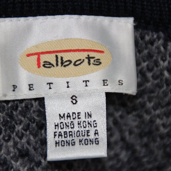 Vintage Talbots Petites Small Checkered Button Up Cardigan Navy White 100% Wool - Picture 12 of 12